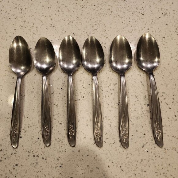 6 Oneida Custom Stainless Iced Tea Spoons Flatware Dessert Roseanne Rose 1991 - Picture 1 of 8